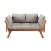 Banquette de jardin modulable 3 places en acacia et coussins taupe